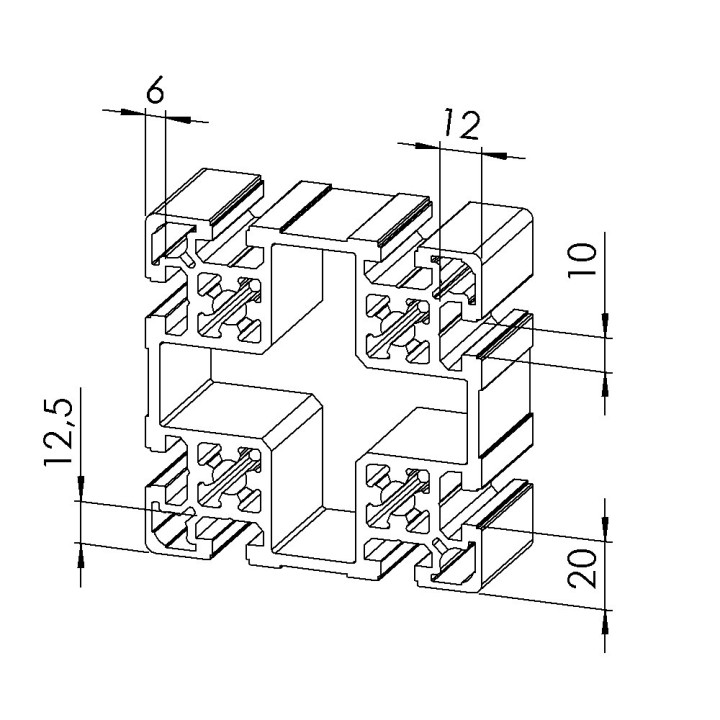 Profilé aluminium – Rainure 10 mm – 100x100 mm – Léger