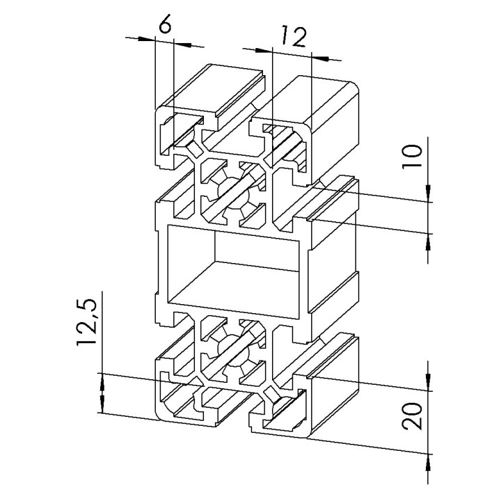 Profilé aluminium – Rainure 10 mm – 100x50 mm – Léger