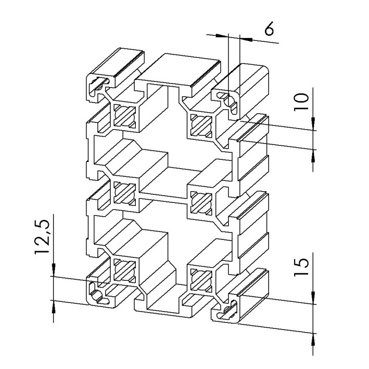 Profilé aluminium – Rainure 10 mm – 120x80 mm – Léger