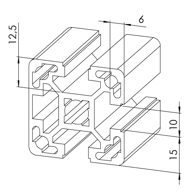 Profilé aluminium – Rainure 10 mm – 40x40 mm – Léger - 1N