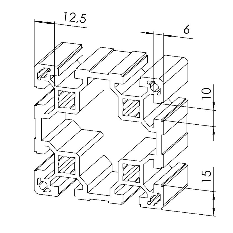 Profilé aluminium – Rainure 10 mm – 80x80 mm – Léger