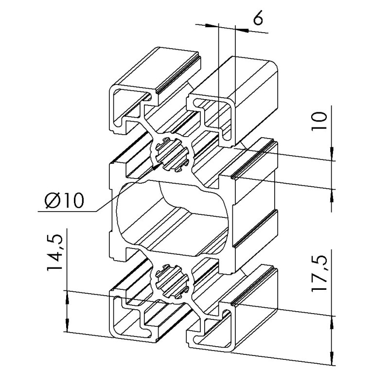 Profilé aluminium – Rainure 10 mm – 90x45 mm – Léger