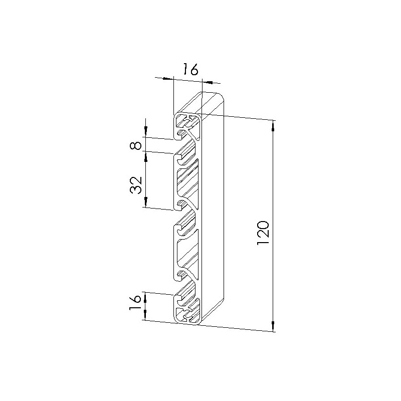 Schéma cotes - Profilé aluminium (Coupe max 6 m) – Rainure 8 mm – 120x16 mm – Economique - Elcom shop