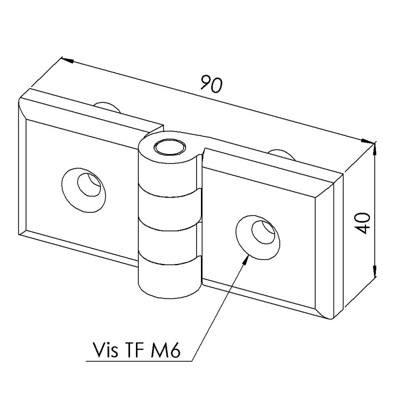 Charnière profilé aluminium – 10 mm - 45x45 mm - PA - Avec ergots