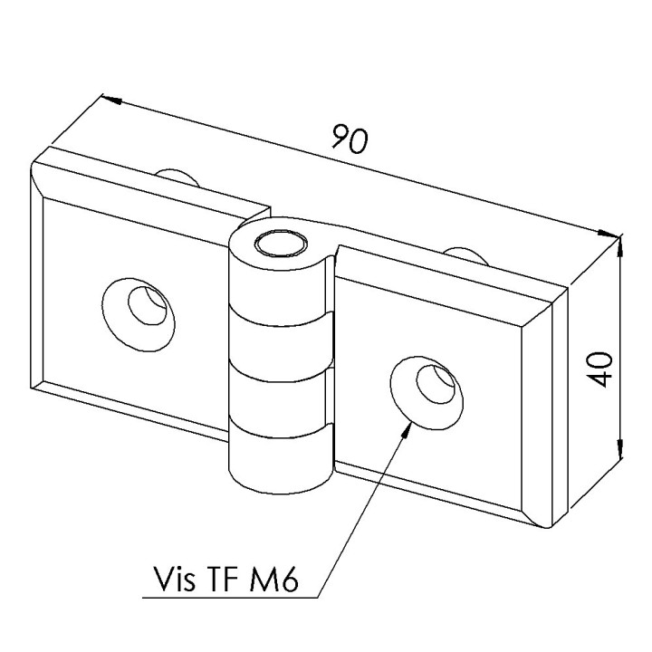 Charnière profilé aluminium – 10 mm - 45x45 mm - PA - Avec ergots