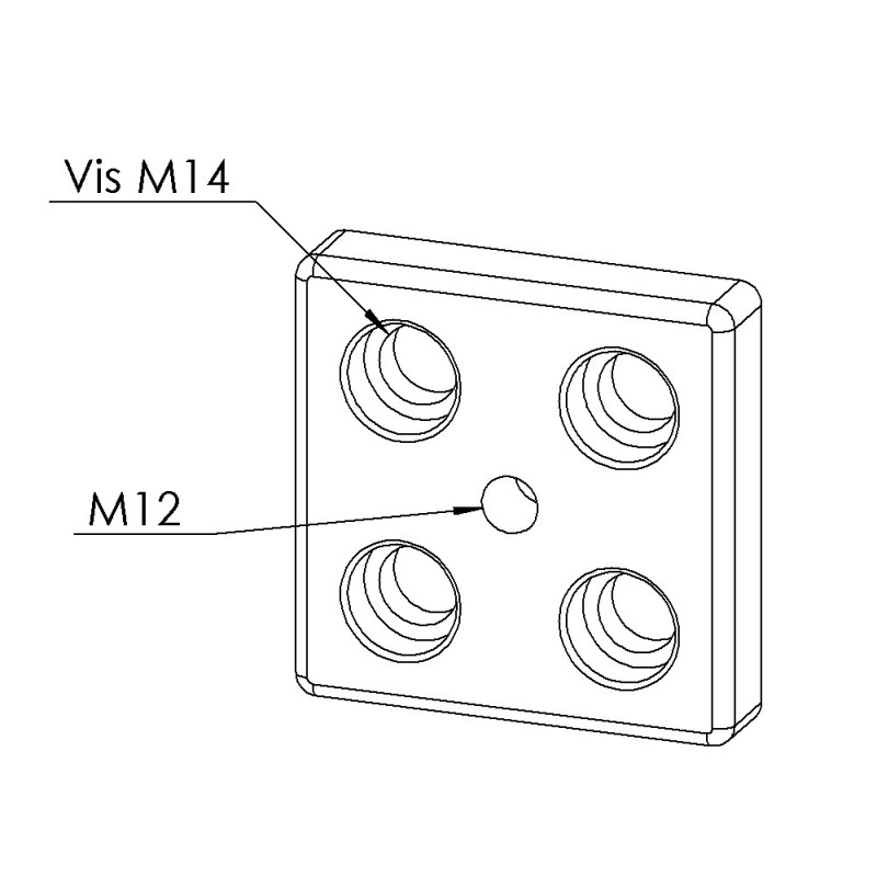 Plaque de base profilé aluminium - 10 mm – Section 80x80 mm - M12