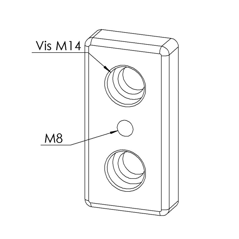Plaque de base profilé aluminium - 10 mm – Section 90x45 mm - M10
