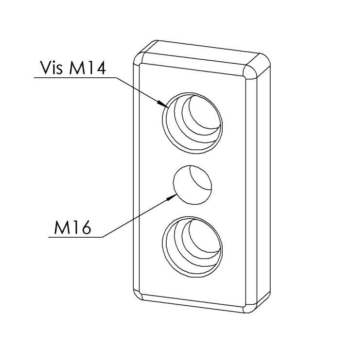 Plaque de base profilé aluminium - 10 mm – Section 90x45 mm - M16