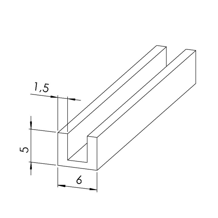 Profilé U6 (Barre de 2 m) - Rainure 6 mm - Noir