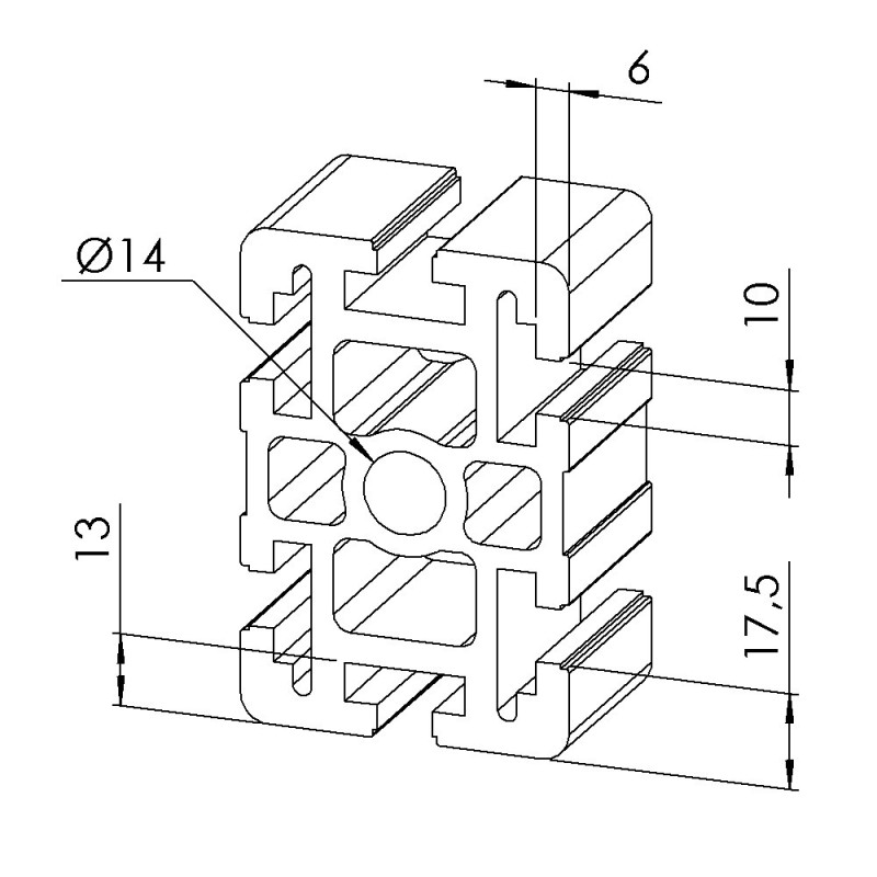 Profilé aluminium – Rainure 10 mm – 90x60 mm