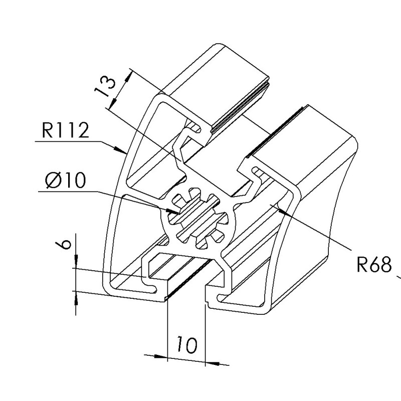 Profilé aluminium - Rainure 10 mm – Section R45/90-30° - Léger