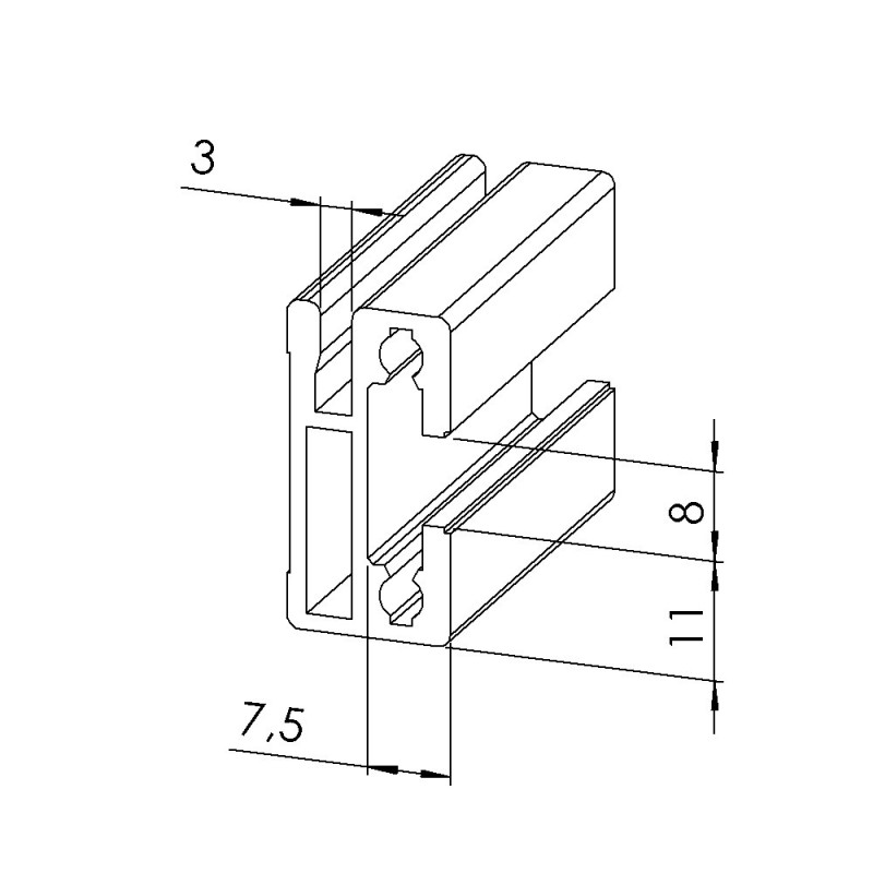 Profilé aluminium d'encadrement – Rainure 8 mm – 30x15 mm
