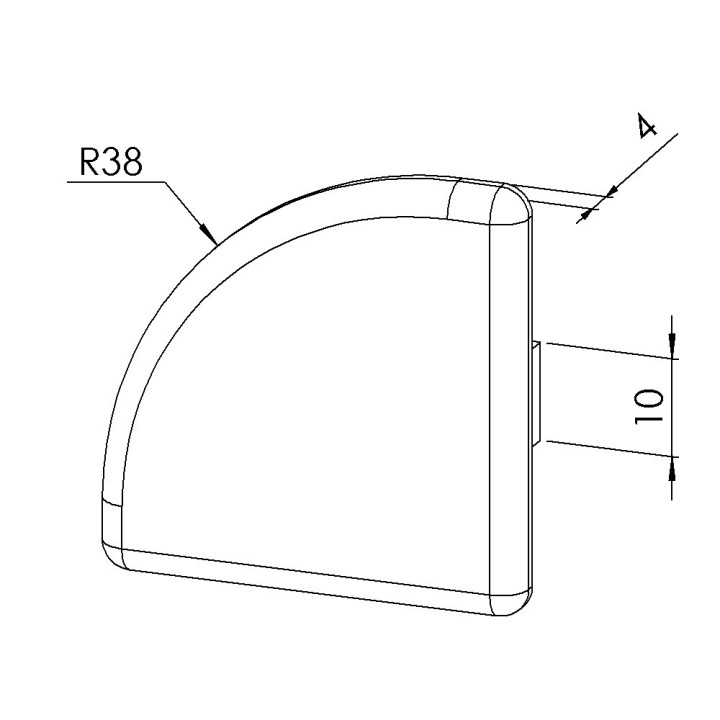 Embout profilé aluminium – Rainure 10 mm – Section R45-90° - Noir
