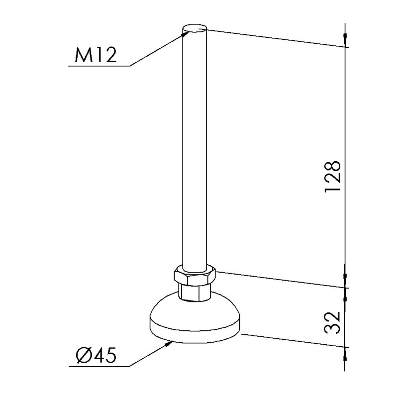 Pied profilé aluminium – D45 – M12x160