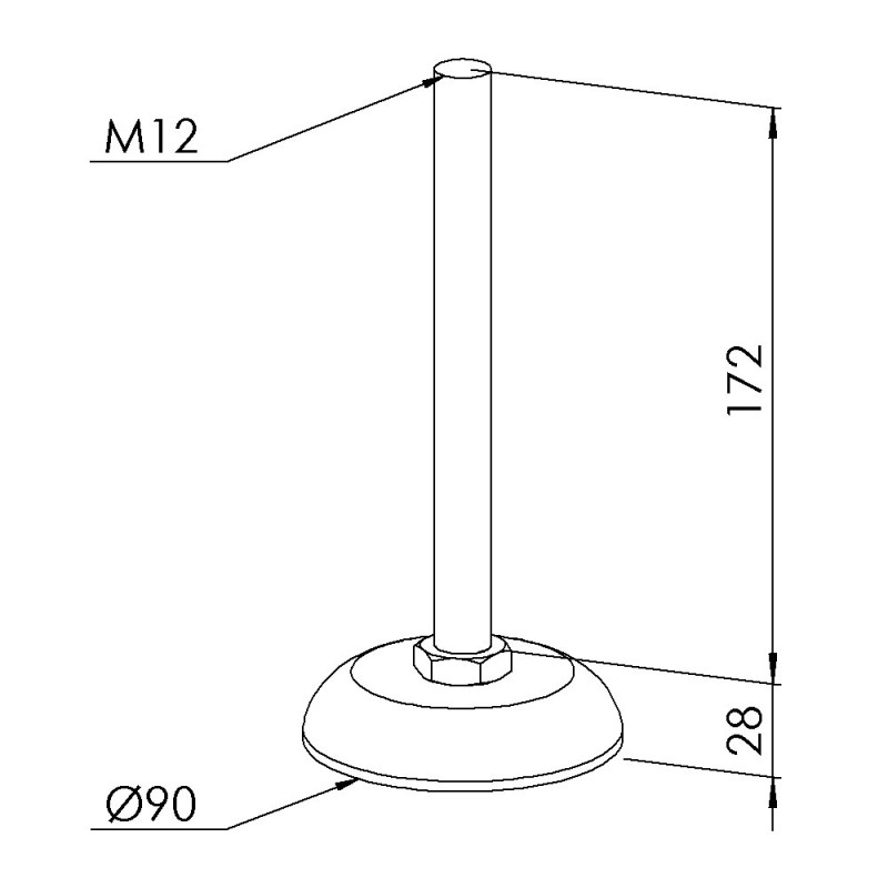 Pied profilé aluminium – D90 – M16x200
