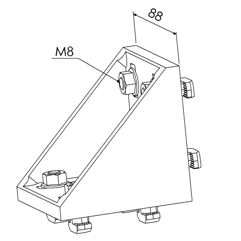 Kit équerre profilé aluminium – Rainure 10 mm – Section 90x90x90 mm - Al