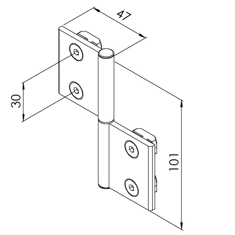 Kit charnière profilé aluminium - 40x40 mm – Al – PP4 - 10 40