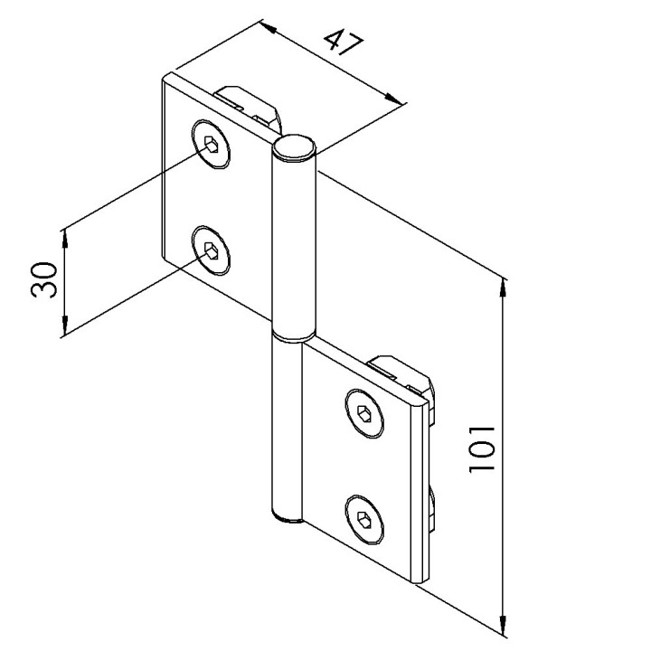 Kit charnière profilé aluminium - 40x40 mm – Al – PP4 - 10 40