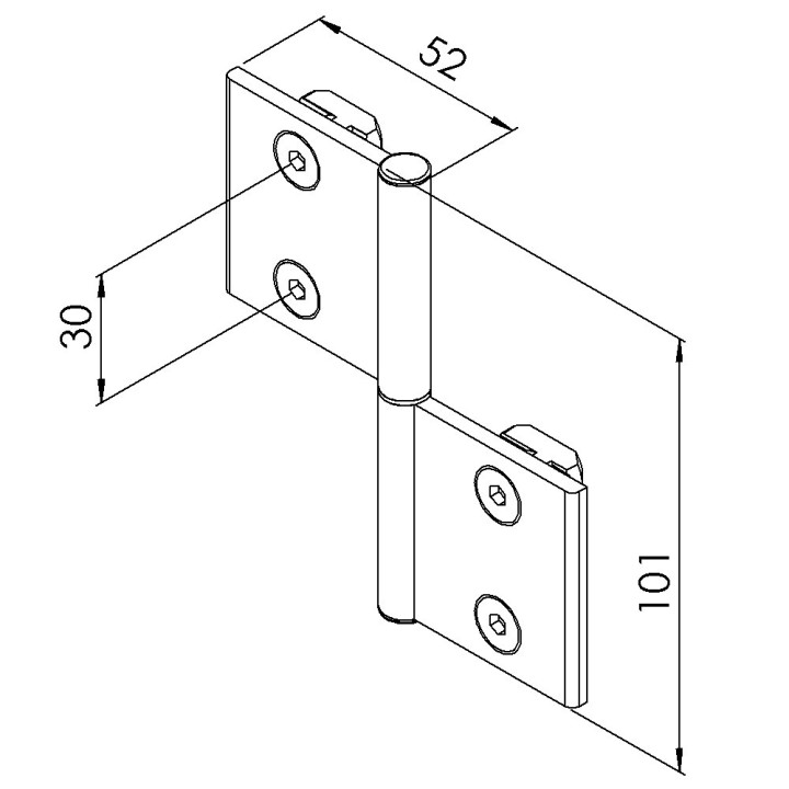 Kit charnière profilé aluminium – 45x45 mm – Al – PP4 - 10 45