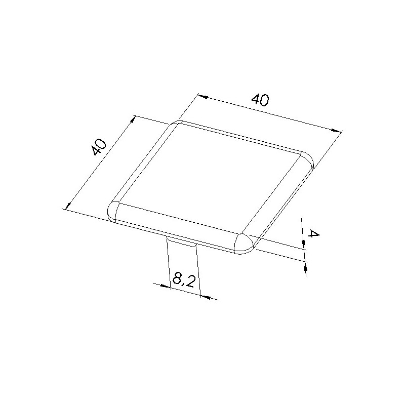 Schéma cotes - Embout profilé aluminium  – Rainure 8 mm – Section 40x40 mm - Elcom shop