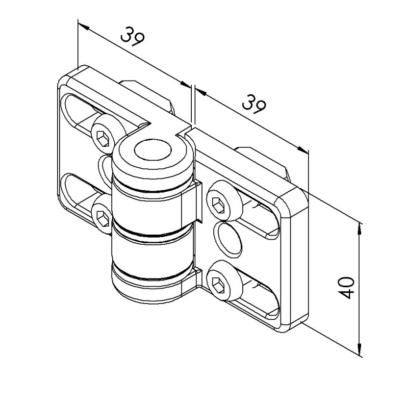 Kit charnière profilé aluminium – 8 mm - 40x40 mm – Zn - 10 40