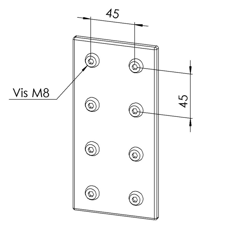 Kit plaque de connexion profilé aluminium - 90x180 mm - V8 - 10 45