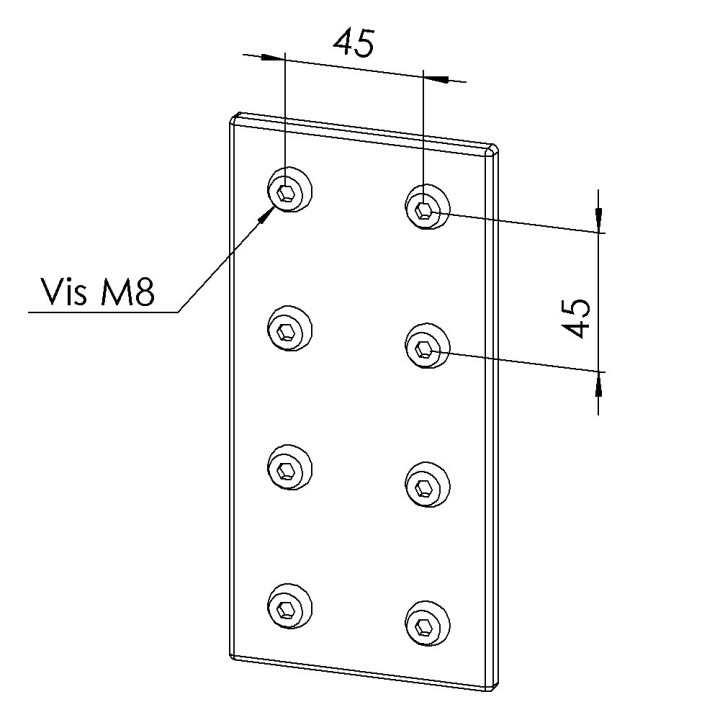 Kit plaque de connexion profilé aluminium - 90x180 mm - V8 - 10 45