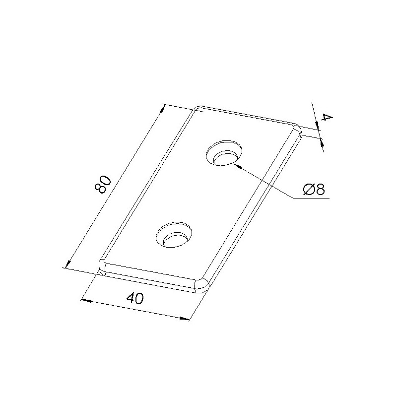 Schéma cotes - Embout profilé aluminium - Rainure 8 mm – Section 80x40 mm – Zn - Noir - Elcom shop