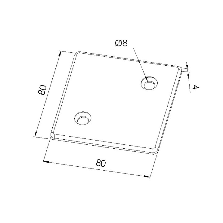 Schéma cotes - Embout profilé aluminium - Rainure 8 mm – Section 80x80 mm – Zn - Noir - Elcom shop
