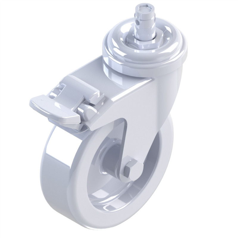 Kit roulette pivotante profilé aluminium – D75 – A blocage – En bout - 10 40