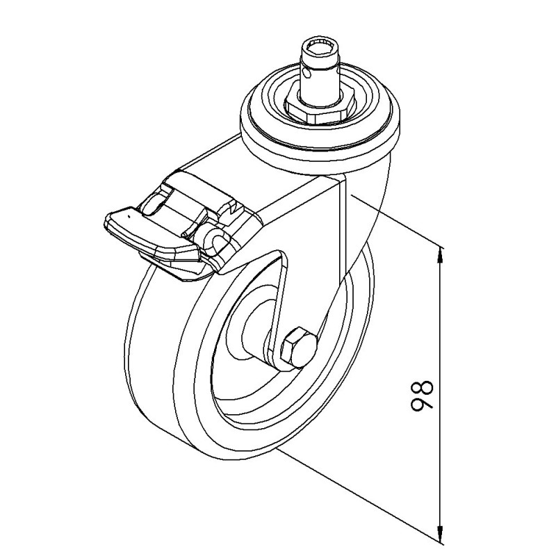 Kit roulette pivotante profilé aluminium – D75 – A blocage – En bout - 10 40