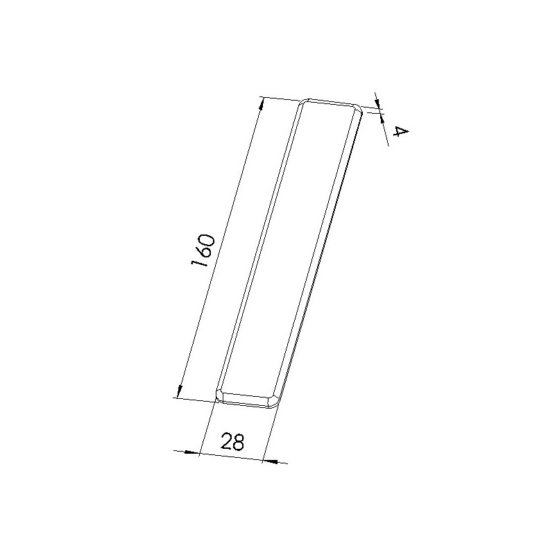 Schéma cotes - Embout profilé aluminium - Rainure 8 mm – Section 160x28 mm - Noir - Elcom shop