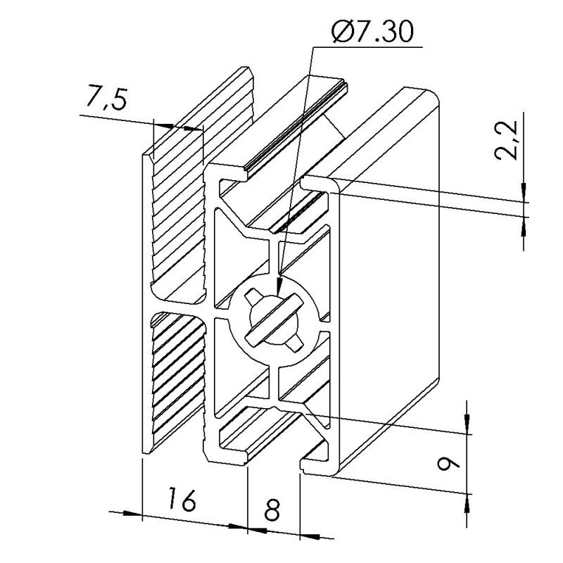 Profilé aluminium – Rainure 8 mm – 45x30 mm - WG40 - Léger