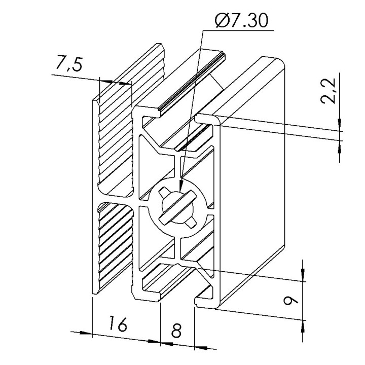 Profilé aluminium – Rainure 8 mm – 45x30 mm - WG40 - Léger