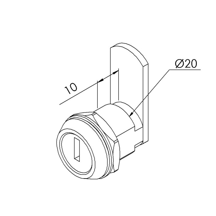 Verrou profilé aluminium - 10 mm - 45 mm - A clé universelle