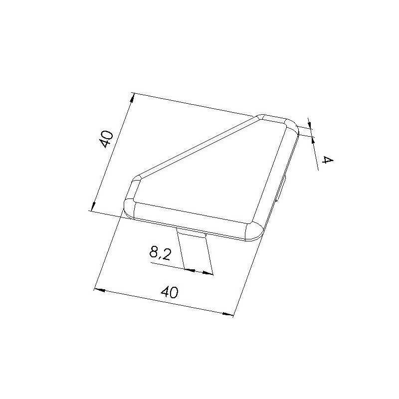 Schéma cotes - Embout profilé aluminium - rainure 8 mm - section 40x40mm - 45° - Elcom shop