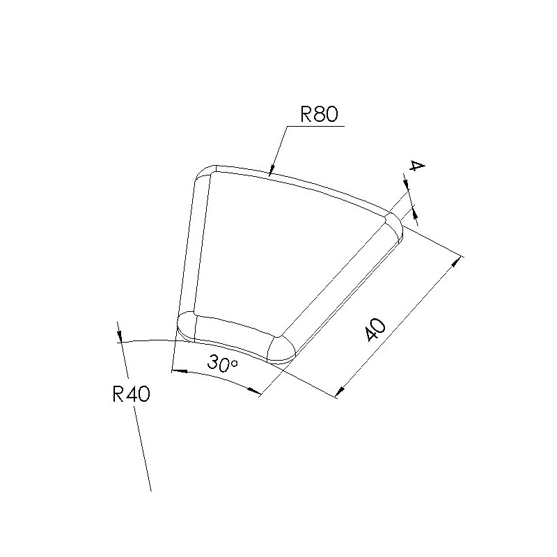 Schéma cotes - Embout profilé aluminium - Rainure 8 mm – Section R40/80-30° - Noir - Elcom shop