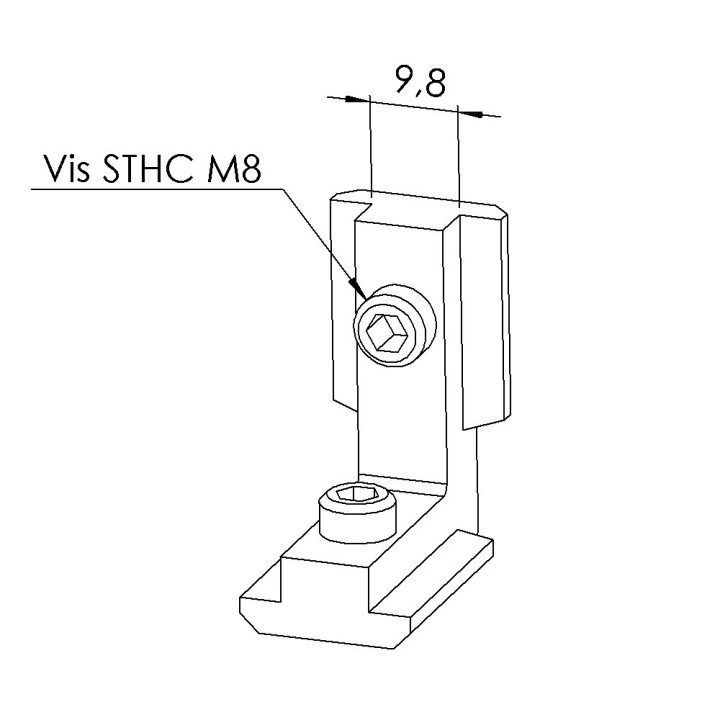 Equerre interne profilé aluminium - 10 mm - 10 45
