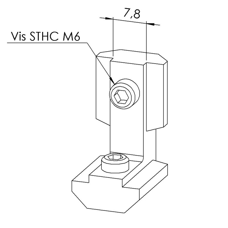 Equerre interne profilé aluminium - 8 mm - Vis externes - 8 30