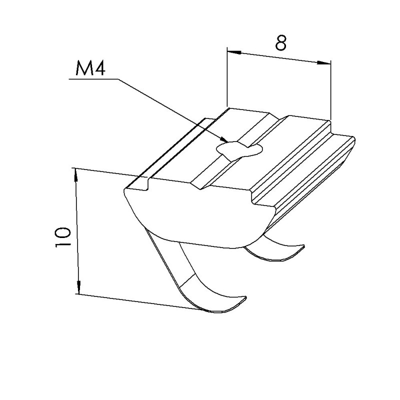 Ecrou rainuré profilé (Boîte de 100 unités) – Taraudage M4 – Rainure 8 mm - Languette