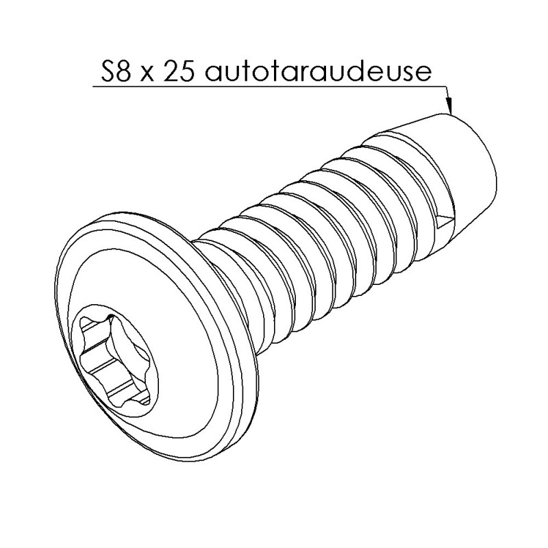 Vis profilé aluminium (Boîte de 100 unités) – Rainure 8 mm - Filetage S8x25 - T40 - Autotaraudeuse
