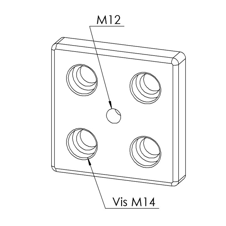 Plaque de base profilé aluminium (Boîte de 10 unités) - 10 mm – Section 90x90 mm - M12