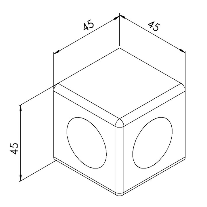 Raccord d’angle cube profilé aluminium (Boîte de 10 unités) – 10 mm – 45 mm – 2D