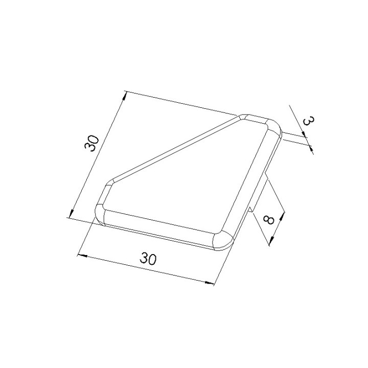 Schéma cotes - Embout profilé aluminium – rainure 8 mm – section 30x30-45° - Elcom shop