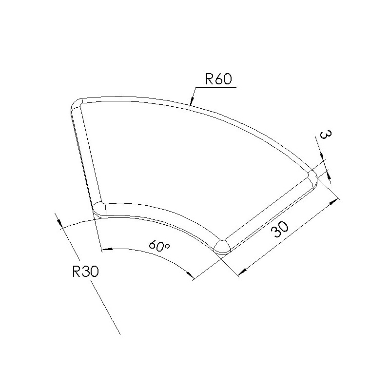 Schéma cotes - Embout profilé aluminium – rainure 8 mm – R30/60-60° - Elcom shop