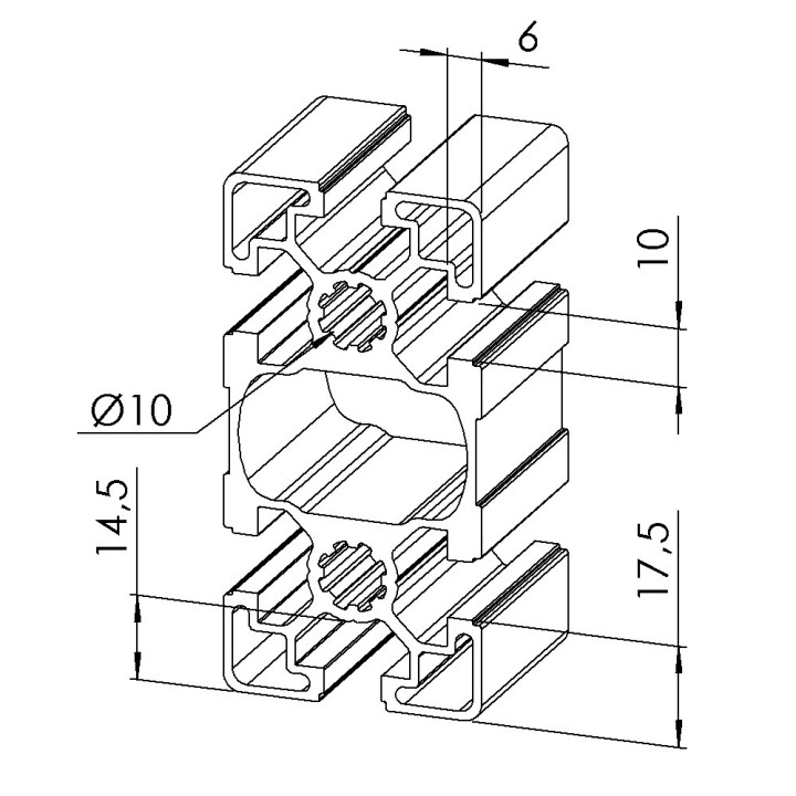 Profilé aluminium (5 barres de 6 m) – Rainure 10 mm – 90x45 mm – Léger