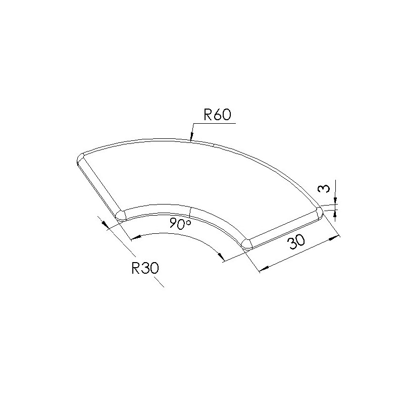 Schéma cotes - Embout profilé aluminium – rainure 8 mm – R30/60-90° - Elcom shop