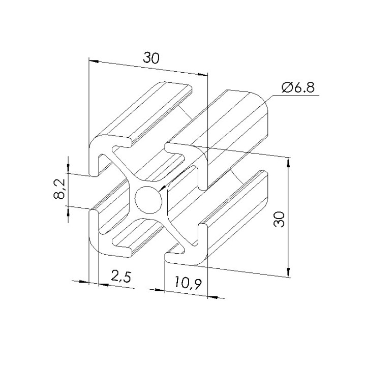 Profilé aluminium 30x30 mm – Rainure 8 mm – elcom shop