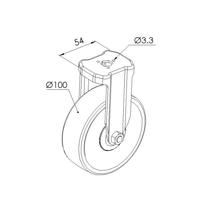 Schéma cotes - Roulette fixe profilé aluminium – D100 - Elcom shop