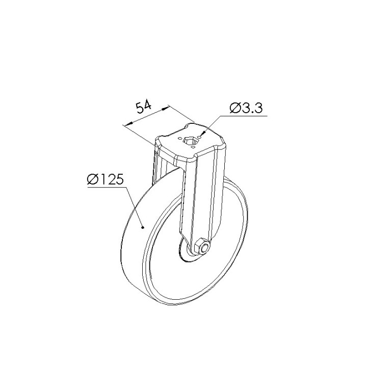 Schéma cotes - Roulette fixe profilé aluminium – D125 – H 158 mm - Elcom shop
